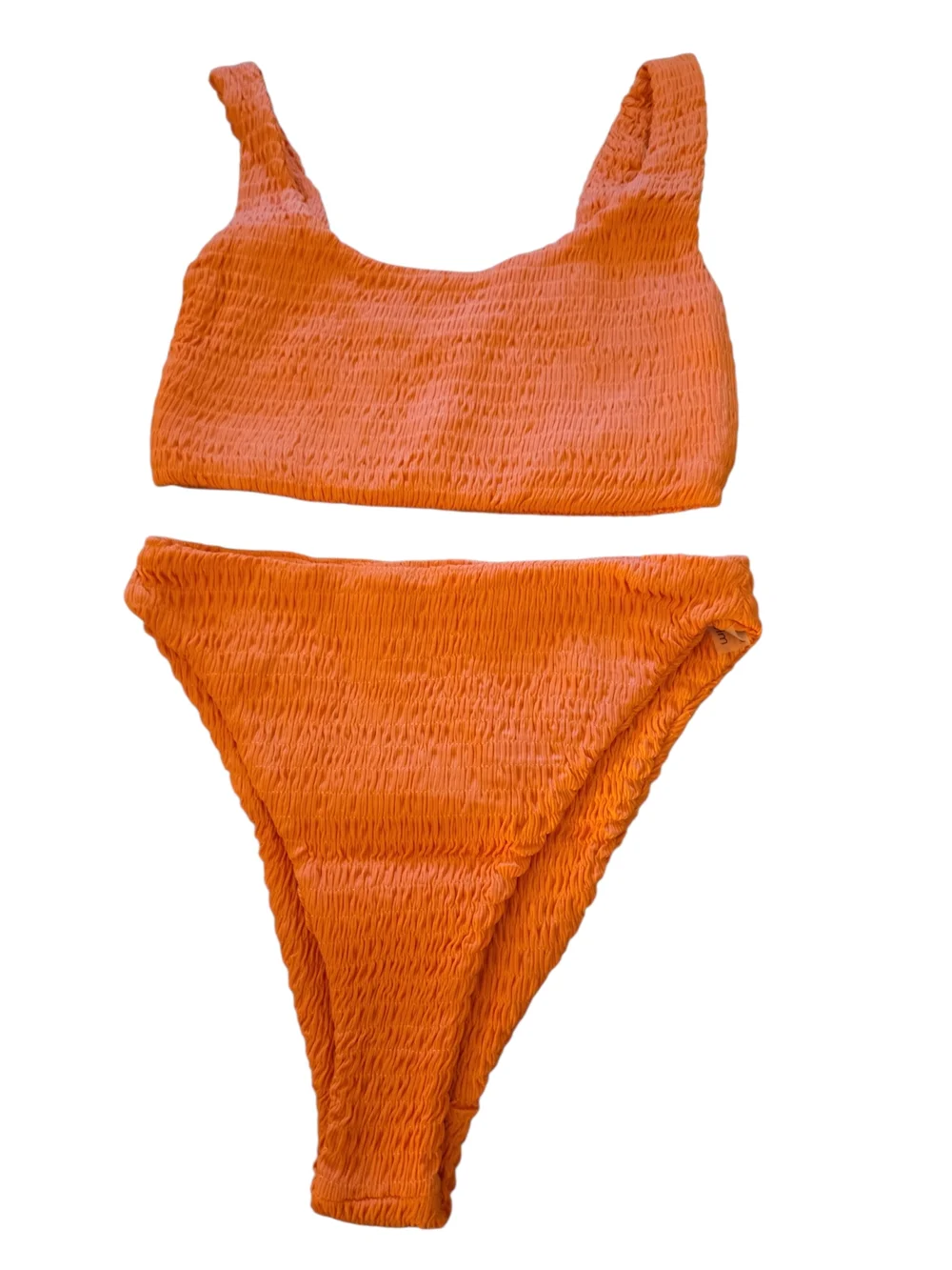 NWOT Naked Wardrobe Swim Orange Smocked Bikini Top Coral Small